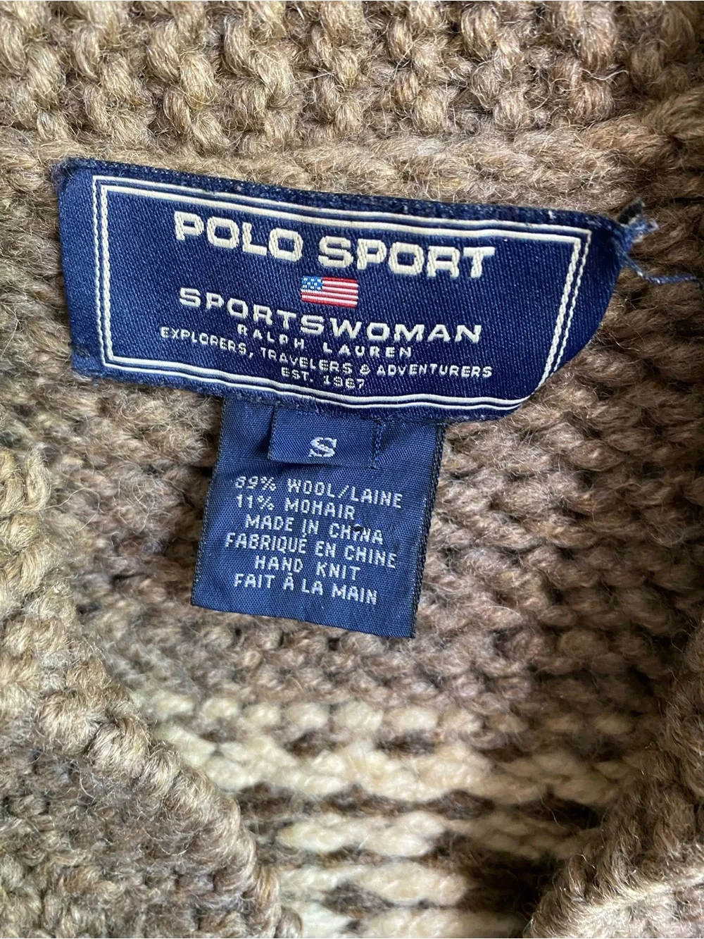 Polo by Ralph Lauren Cream and Brown Fair Isle Shawl Collar Cardigan